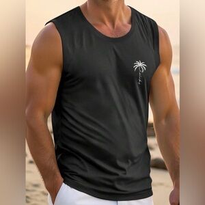 Black Sleeveless Top with Palm Tree Design